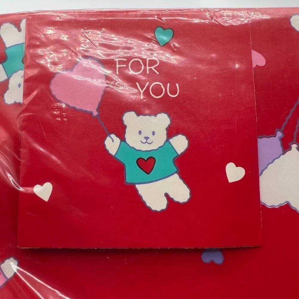 Vintage retro Hallmark Birthday Wrapping Paper Bear Heart